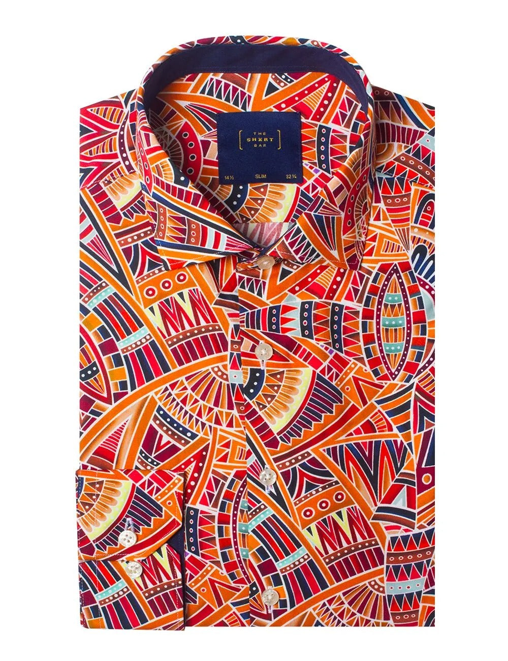 Orange Geometric Print Italian Fabric Silky Finish Slim Fit Shirt
