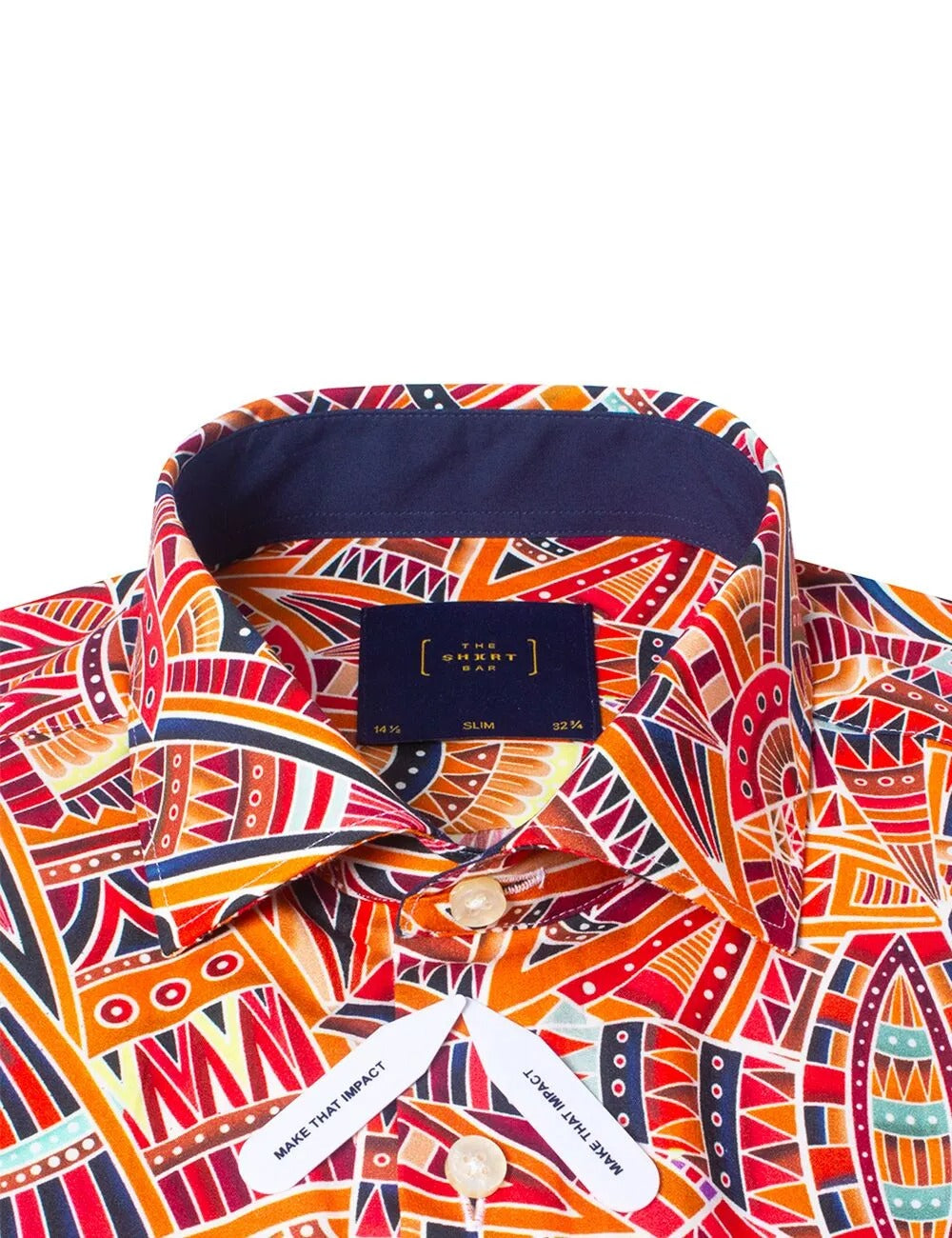 Orange Geometric Print Italian Fabric Silky Finish Slim Fit Shirt
