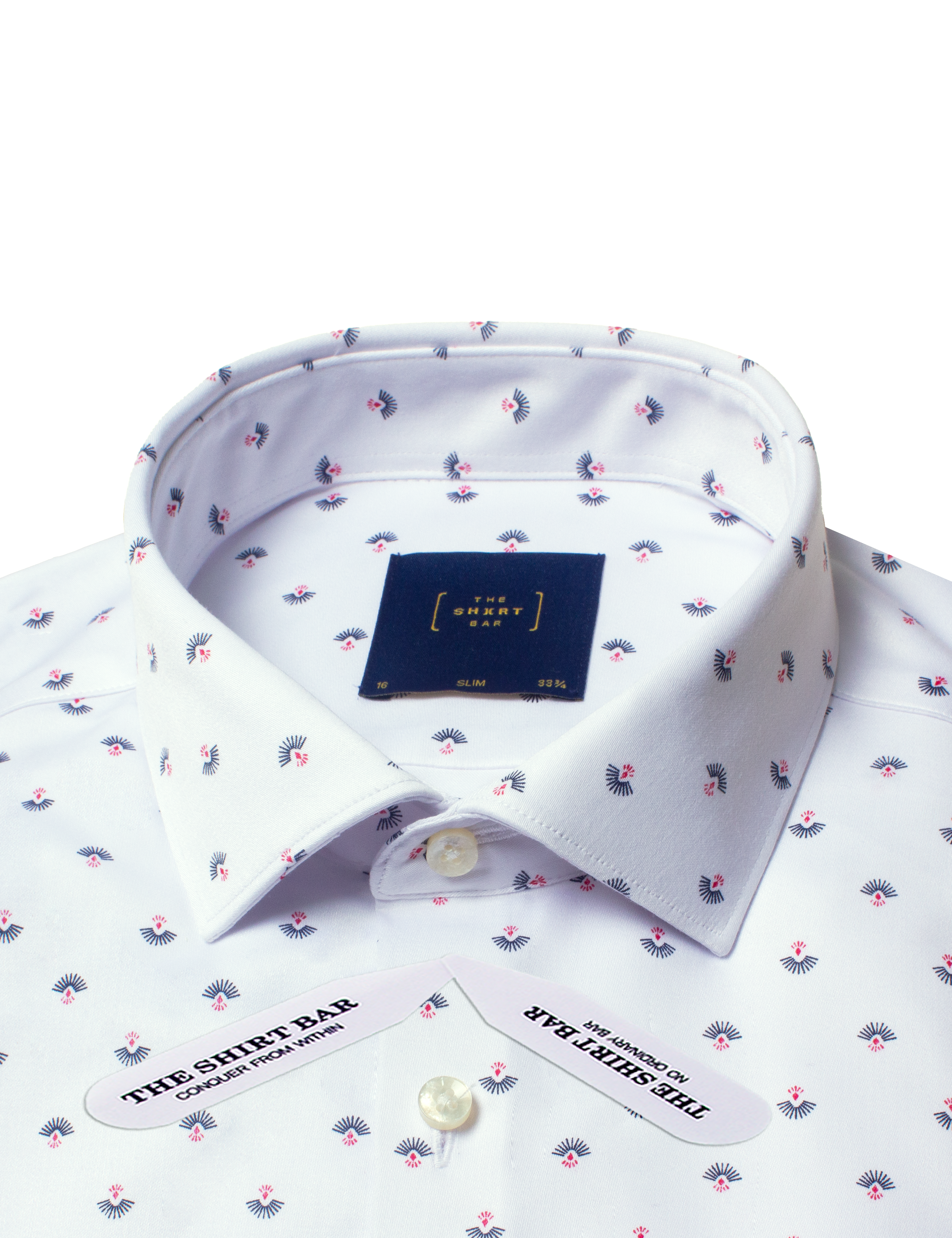 Navy Blue with Red Floral Motif Print White Eco-ol Bamboo Slim Fit Shirt