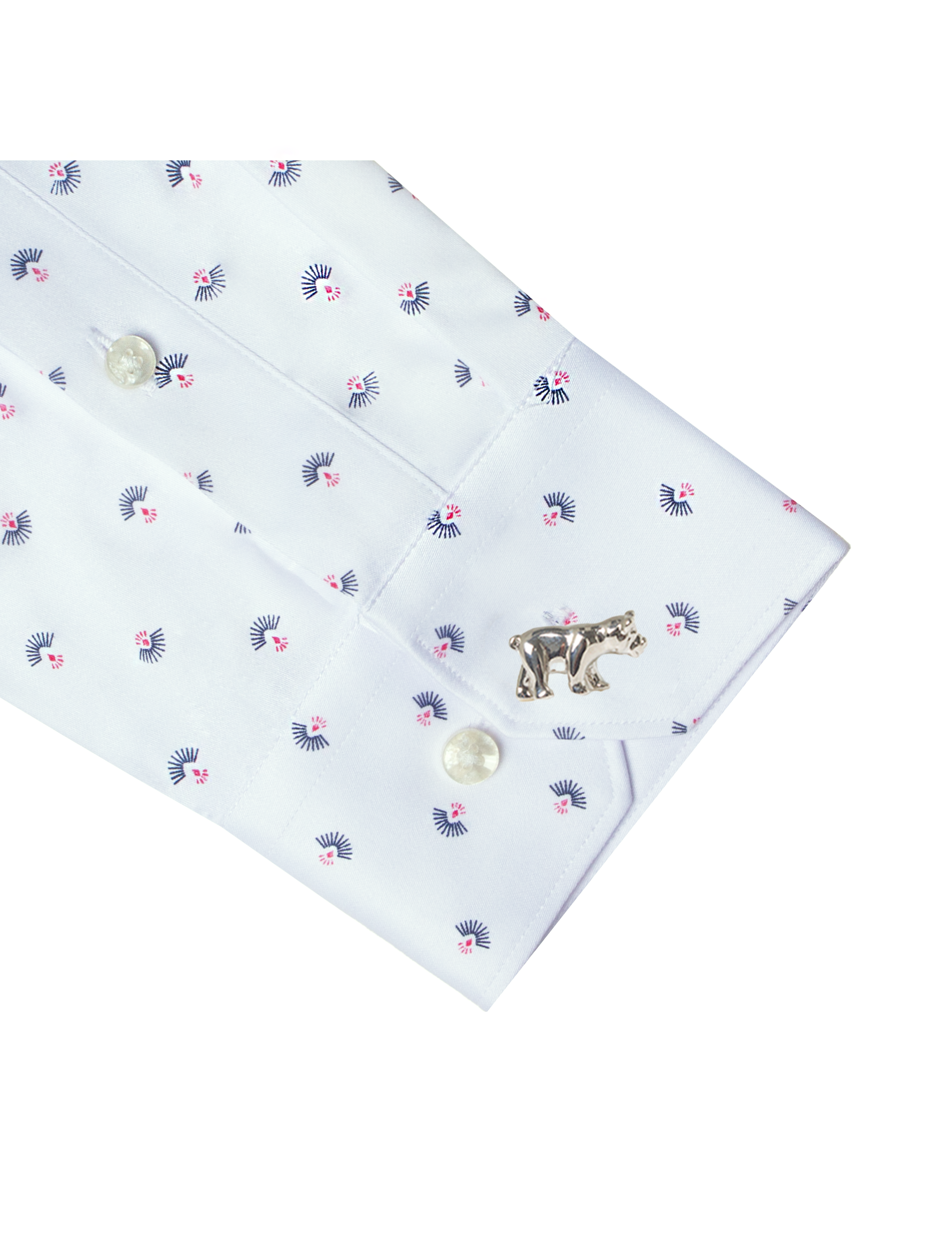 Navy Blue with Red Floral Motif Print White Eco-ol Bamboo Slim Fit Shirt