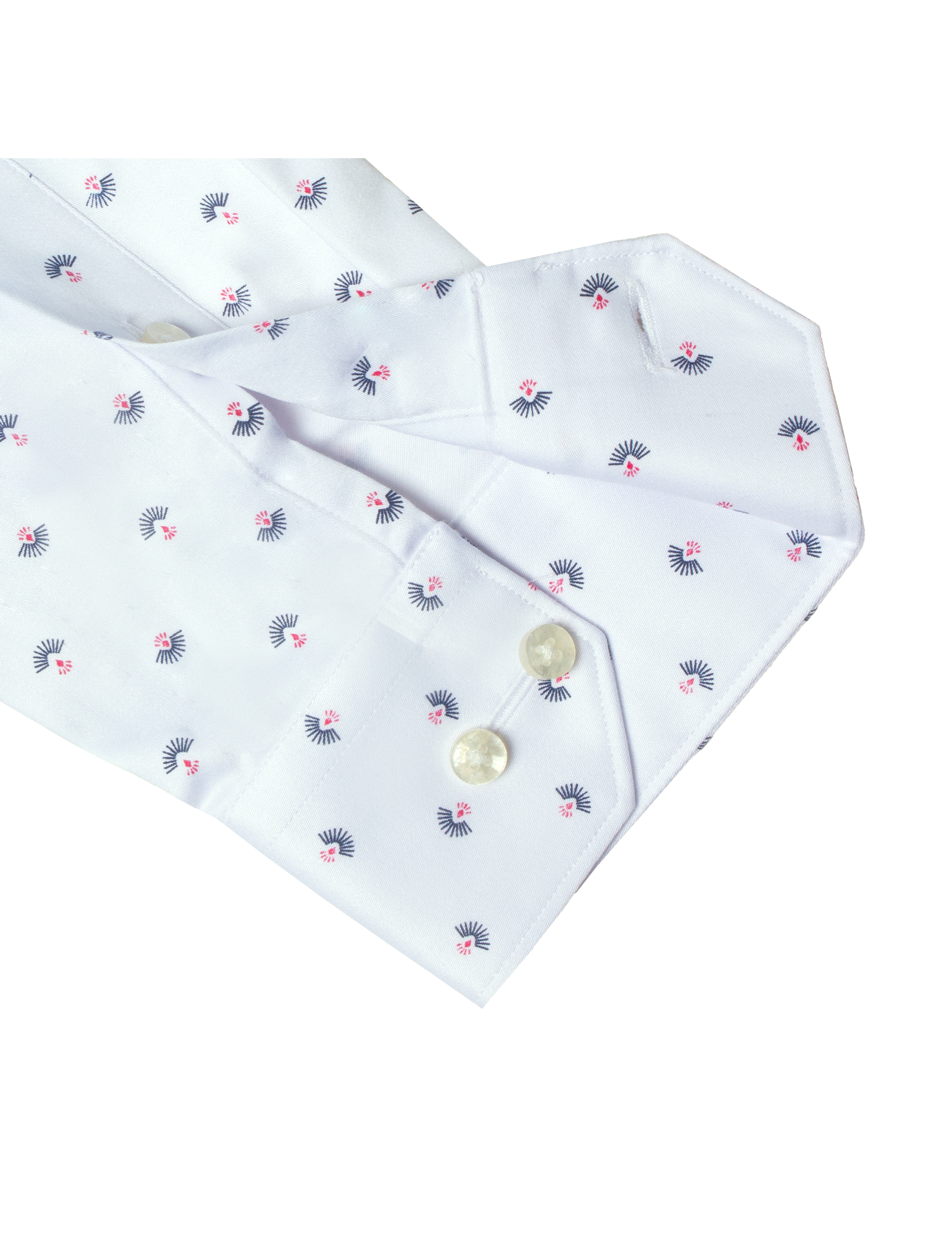 Navy Blue with Red Floral Motif Print White Eco-ol Bamboo Slim Fit Shirt