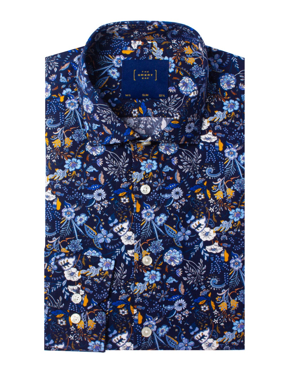 Navy Blue Floral Print Italian Fabric Silky Finish Slim Fit Shirt