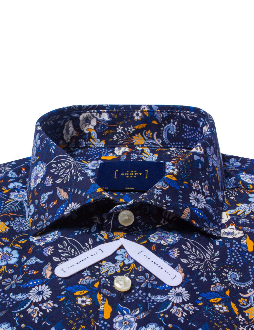 Navy Blue Floral Print Italian Fabric Silky Finish Slim Fit Shirt