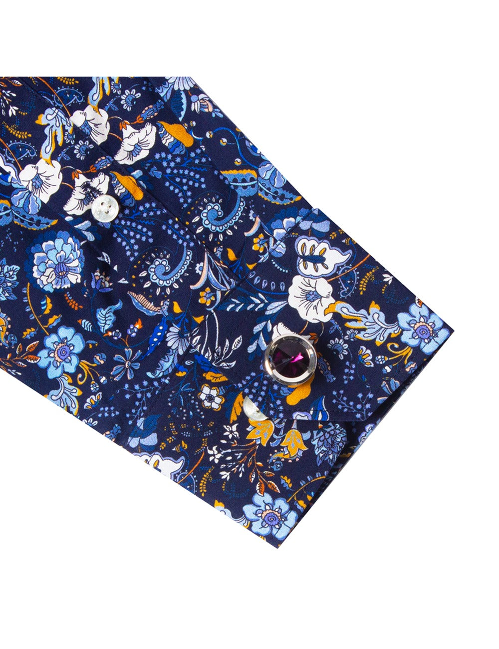 Navy Blue Floral Print Italian Fabric Silky Finish Slim Fit Shirt