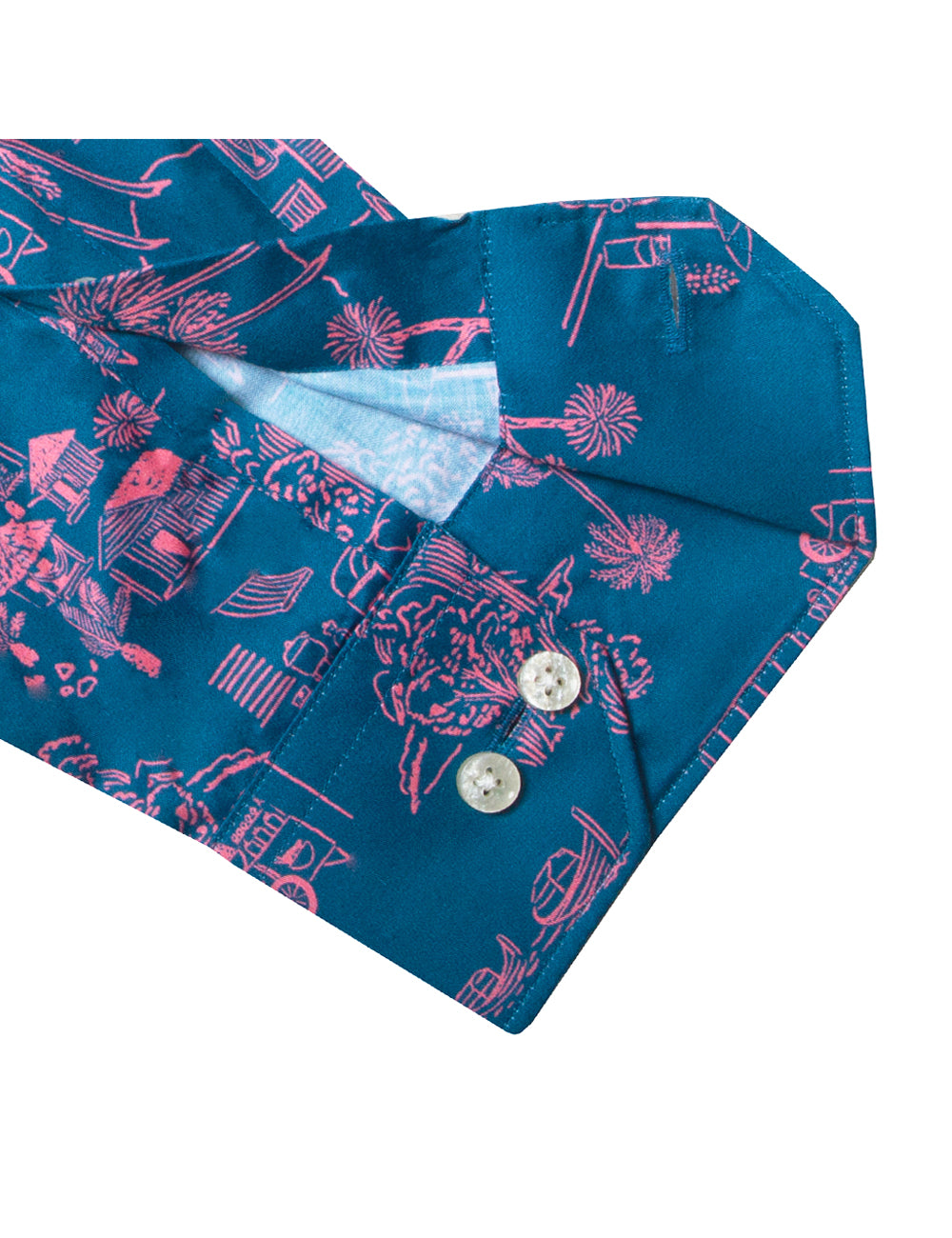 Turquoise with Pink Print Silky Finish Slim Fit Shirt