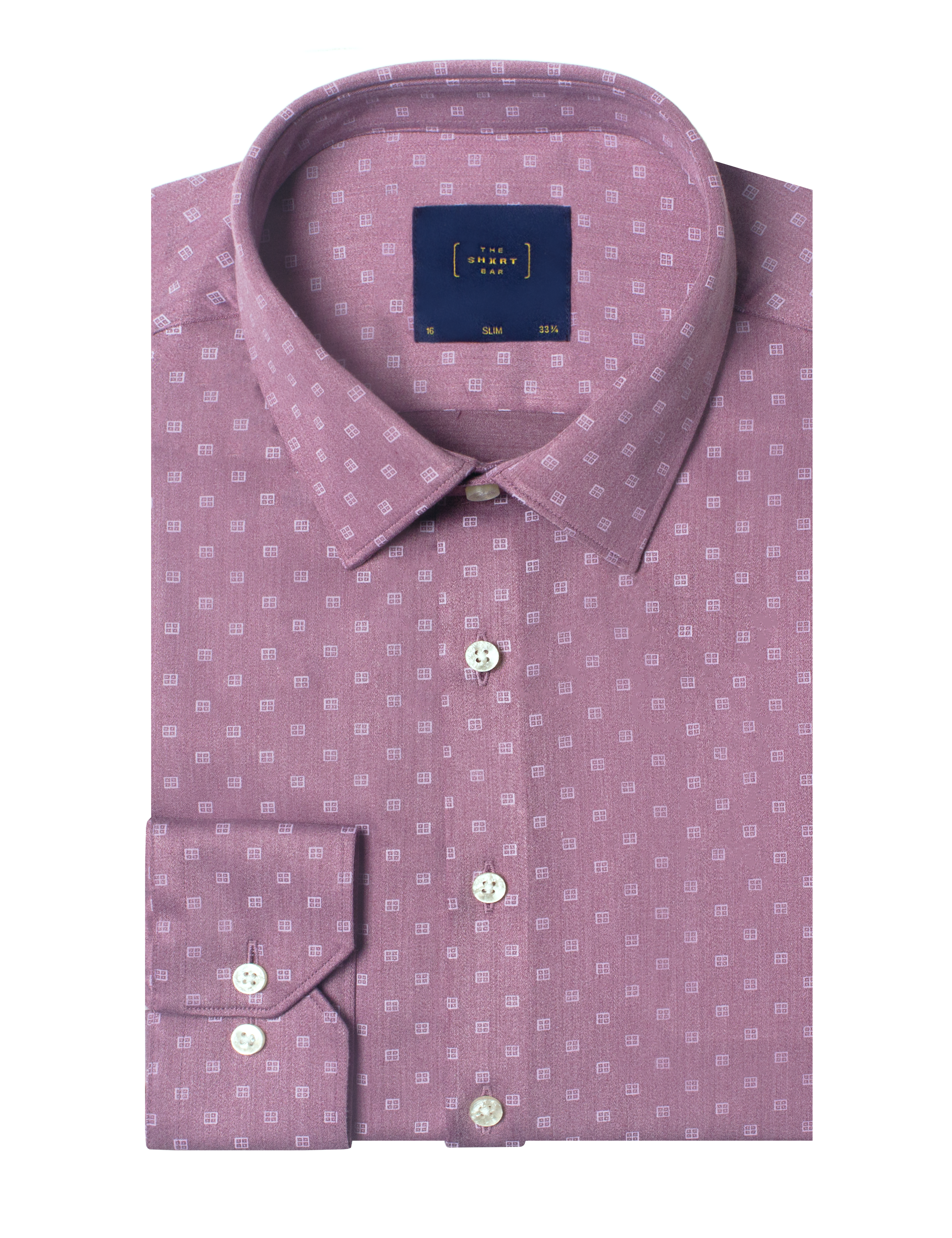 White Geometric Grid Square Print Red Eco-ol Bamboo Slim Fit Shirt