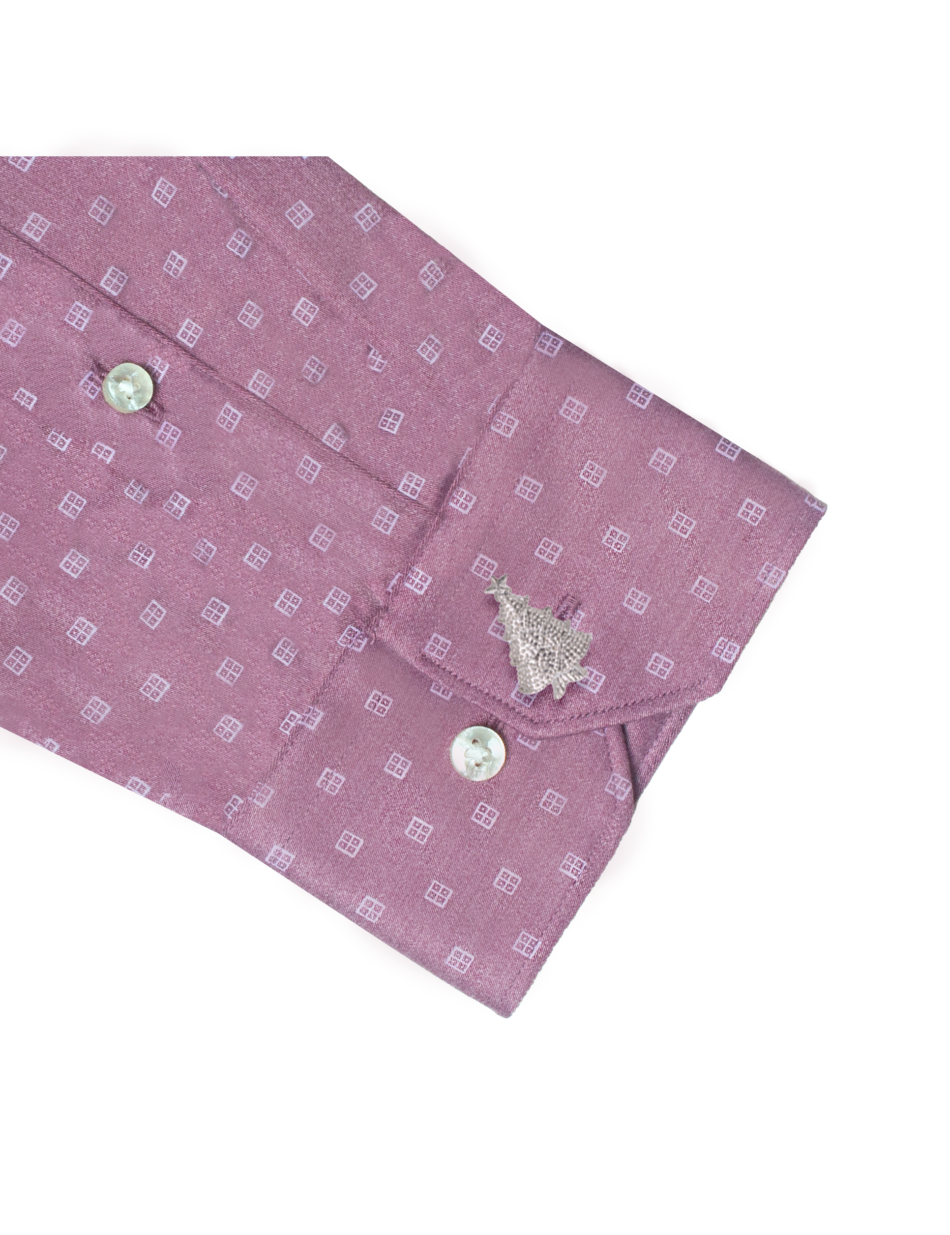 White Geometric Grid Square Print Red Eco-ol Bamboo Slim Fit Shirt