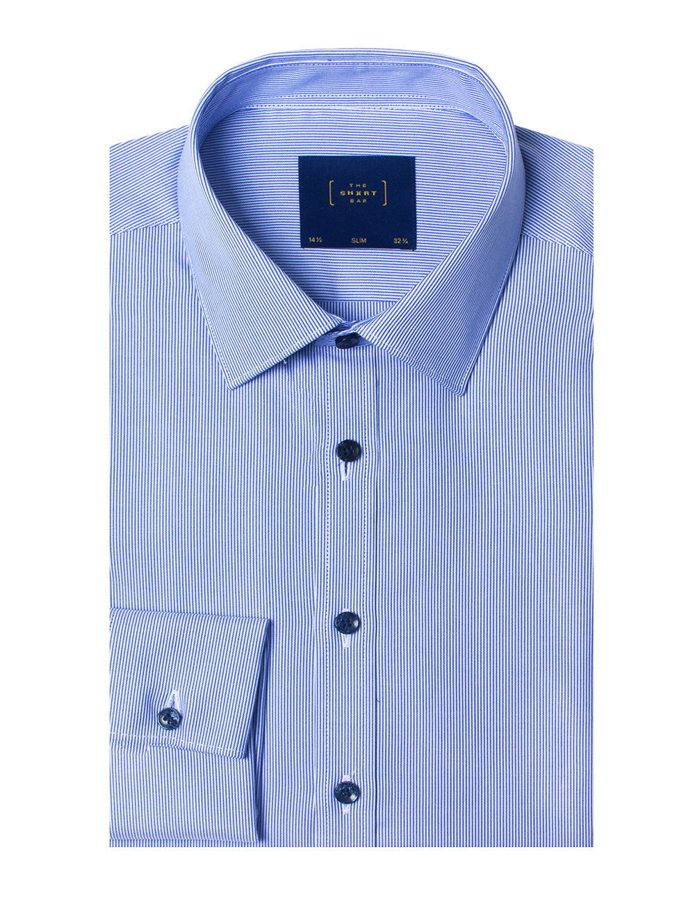 Navy Blue Stripes Wrinkle Free 2-Ply Double Cuff Slim Fit Shirt