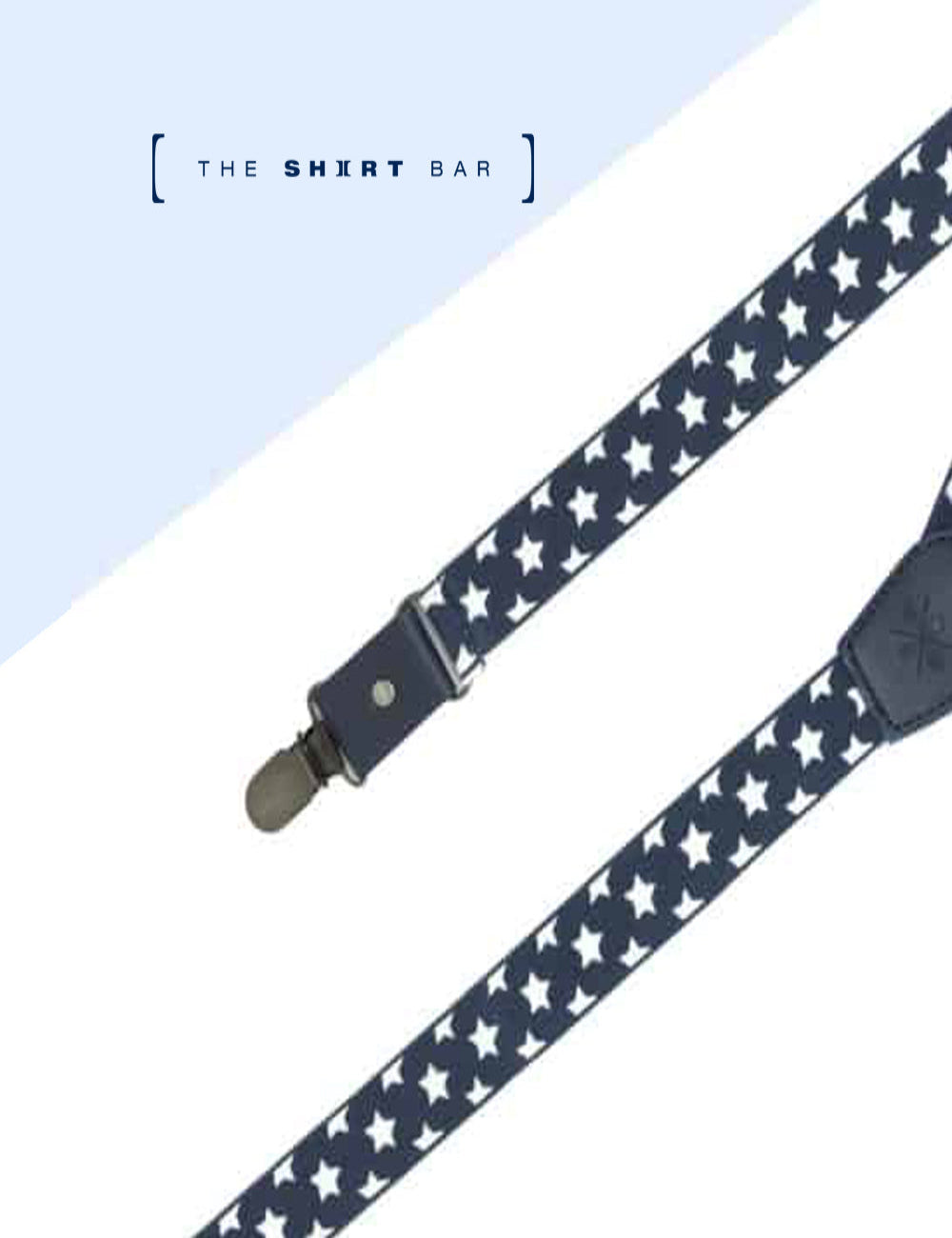 Navy Stars Single Back Clip 2.5cm Suspender with Leather