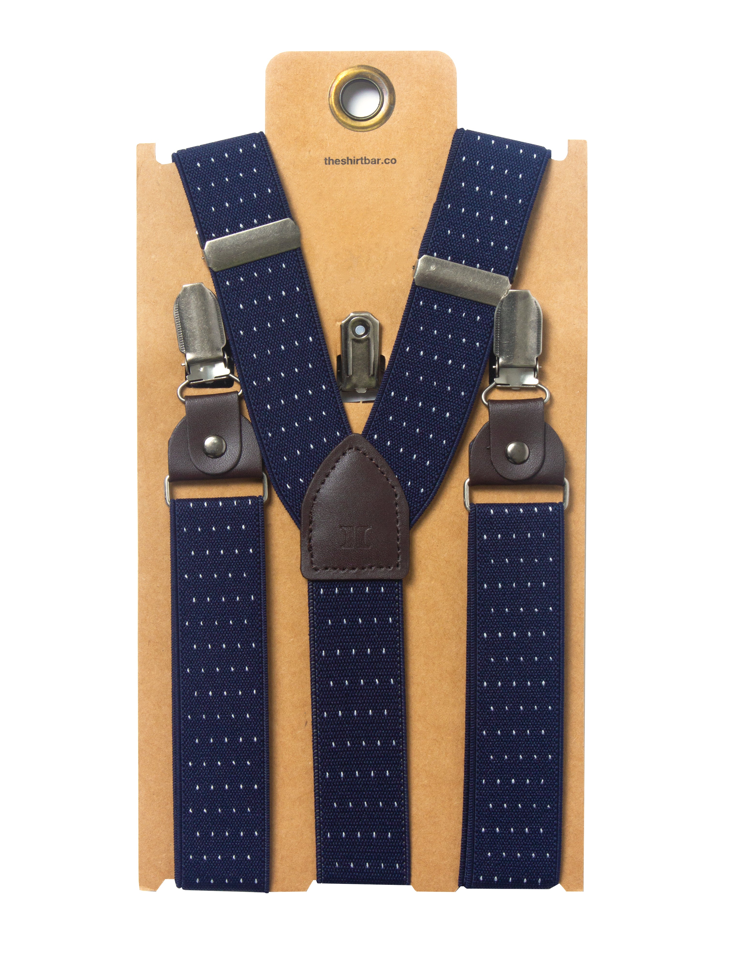 Navy Polka Dots Single Back Clip 3cm Suspender with Leather