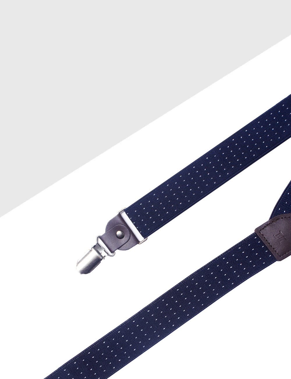 Navy Polka Dots Single Back Clip 3cm Suspender with Leather