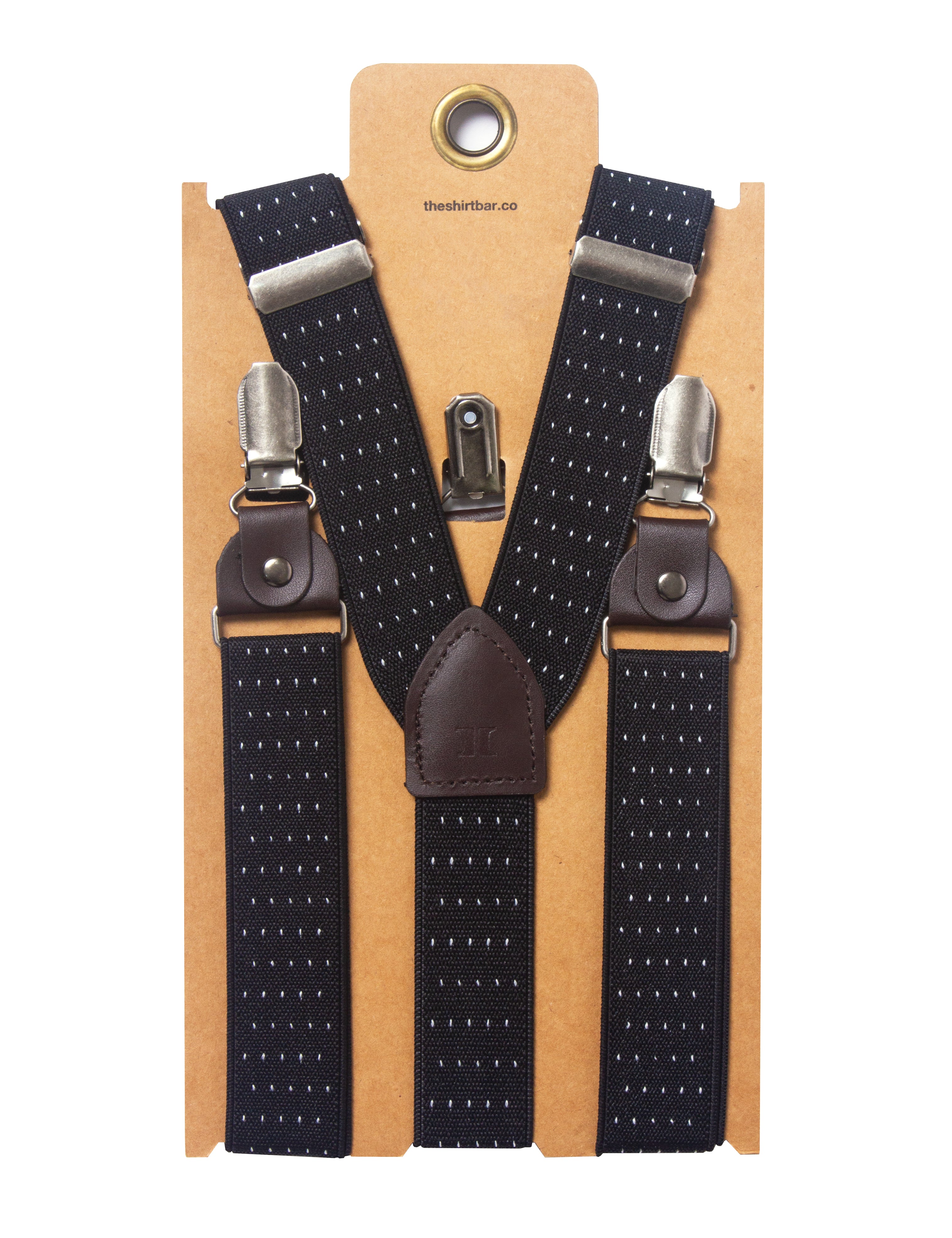 Black Polka Dots Single Back Clip 3cm Suspender with Leather