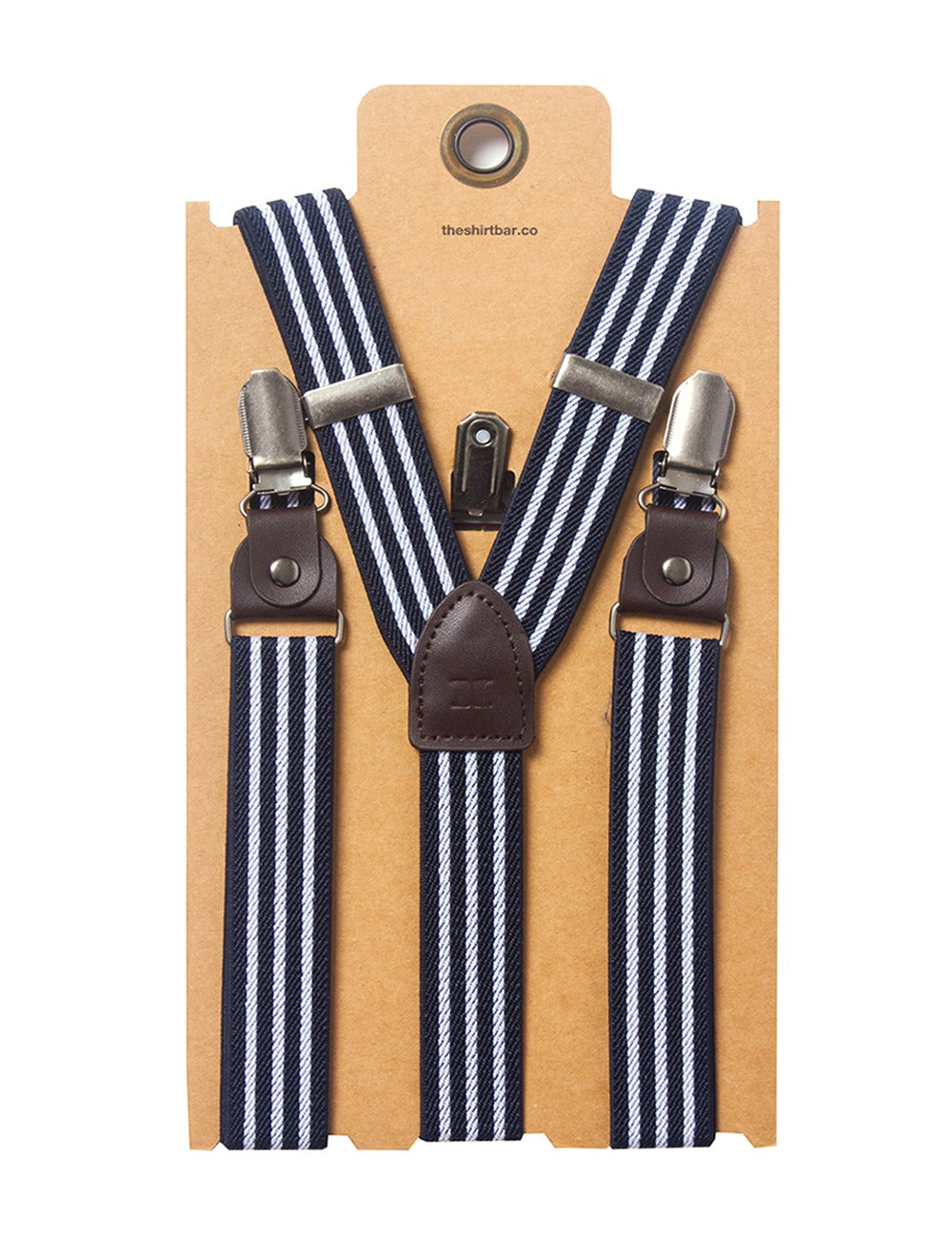 Stripes Single Back Clip 2.5cm Suspender with Genuine Leather Patch