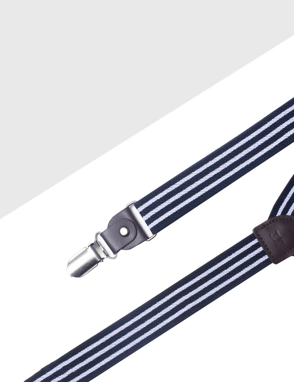 Stripes Single Back Clip 2.5cm Suspender with Genuine Leather Patch