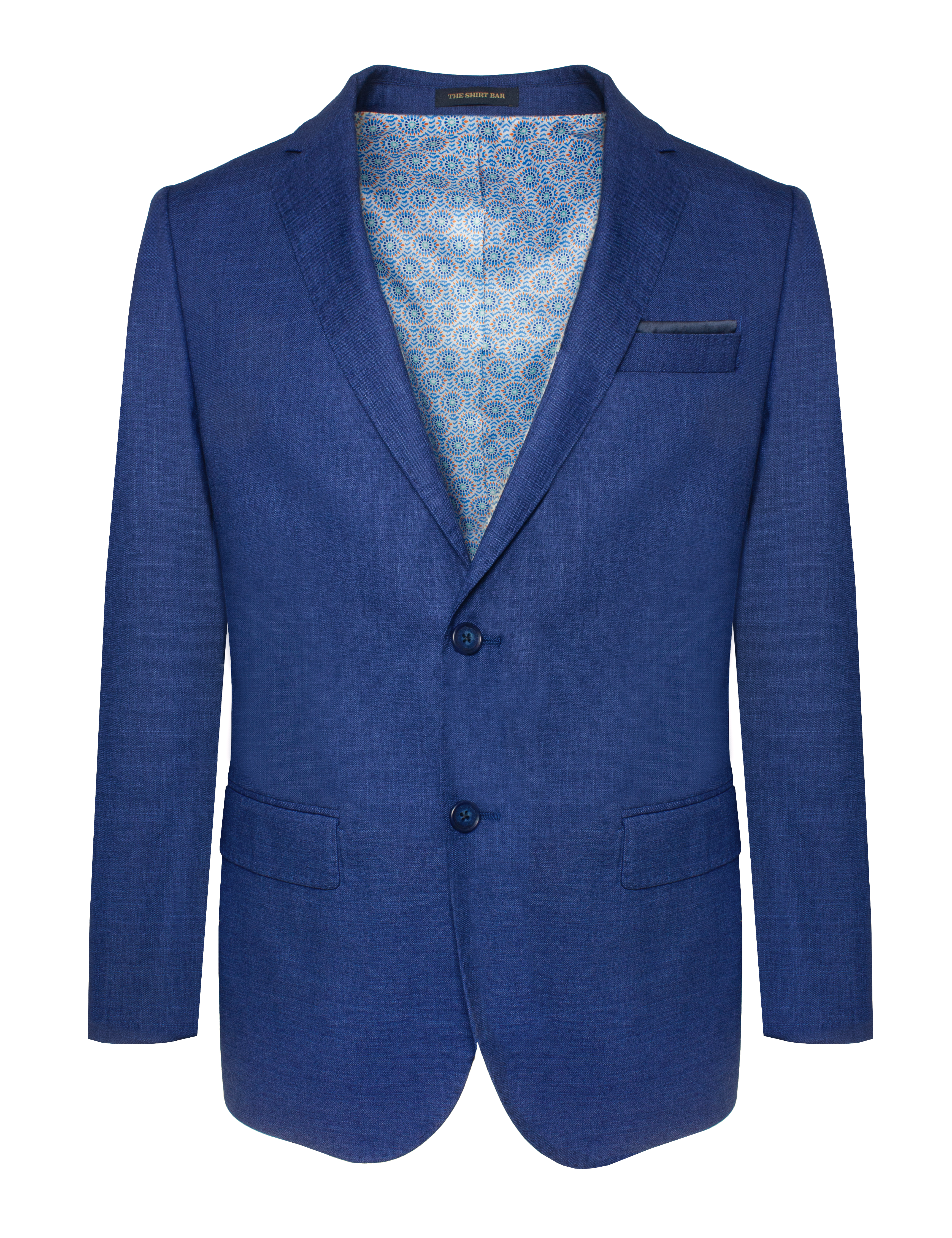 Blue Single Breasted Stretch Tailored Fit Suit Jacket