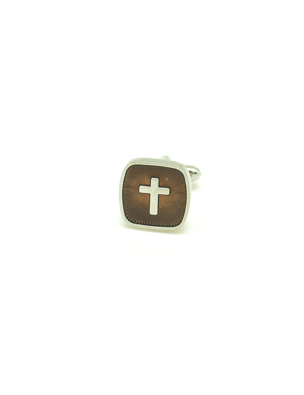 Silver Cross in Walnut Enamel Square Cufflink