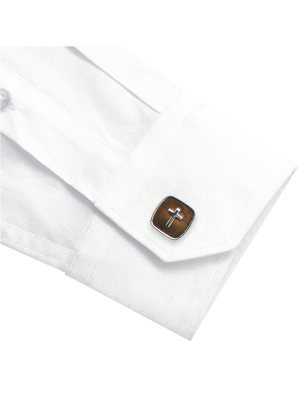 Silver Cross in Walnut Enamel Square Cufflink