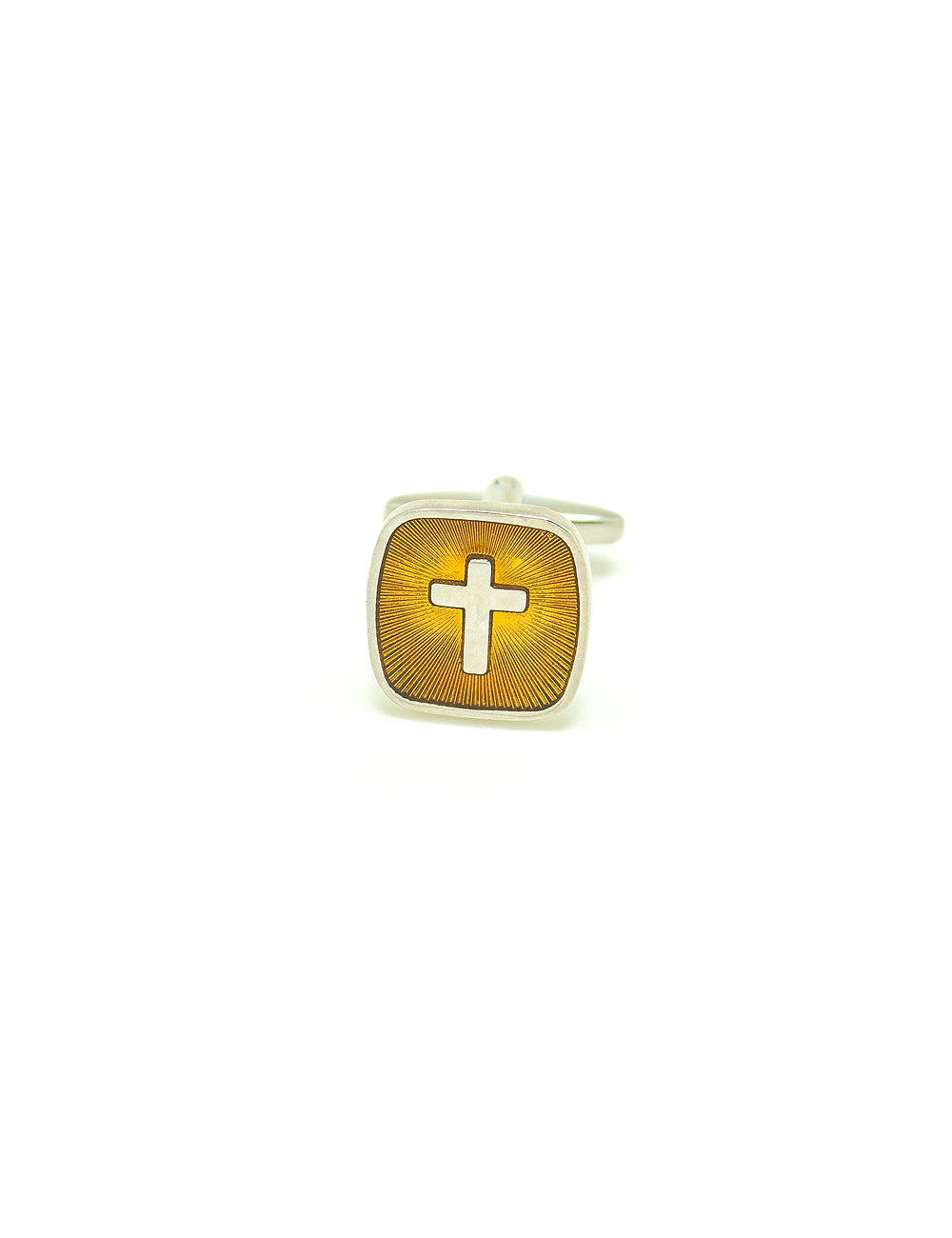 Silver Cross in Yellow Enamel Square Cufflink