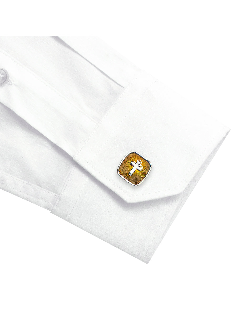 Silver Cross in Yellow Enamel Square Cufflink