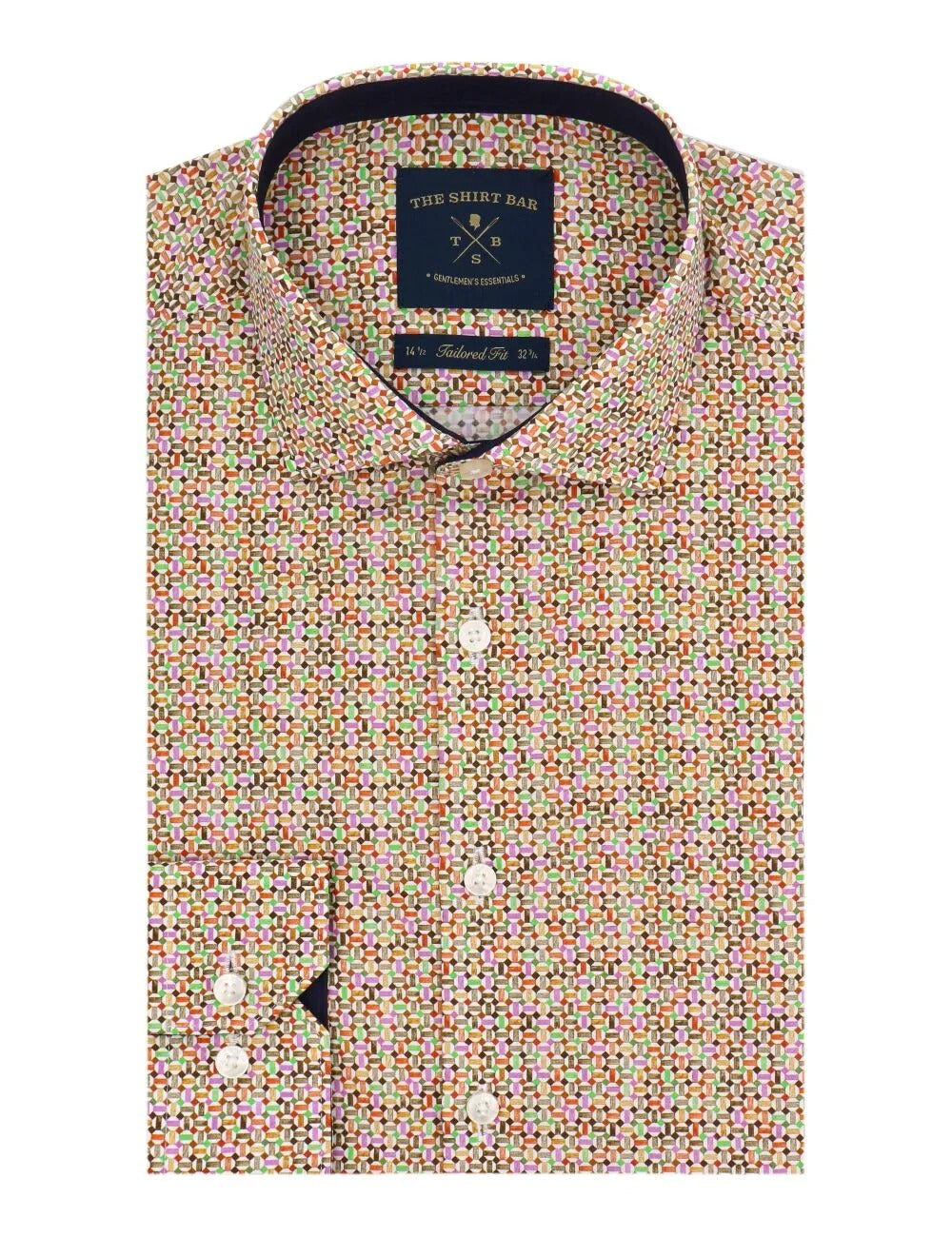 Brown Geometric Print Italian Fabric Slim/Tailored Fit Silky Finish