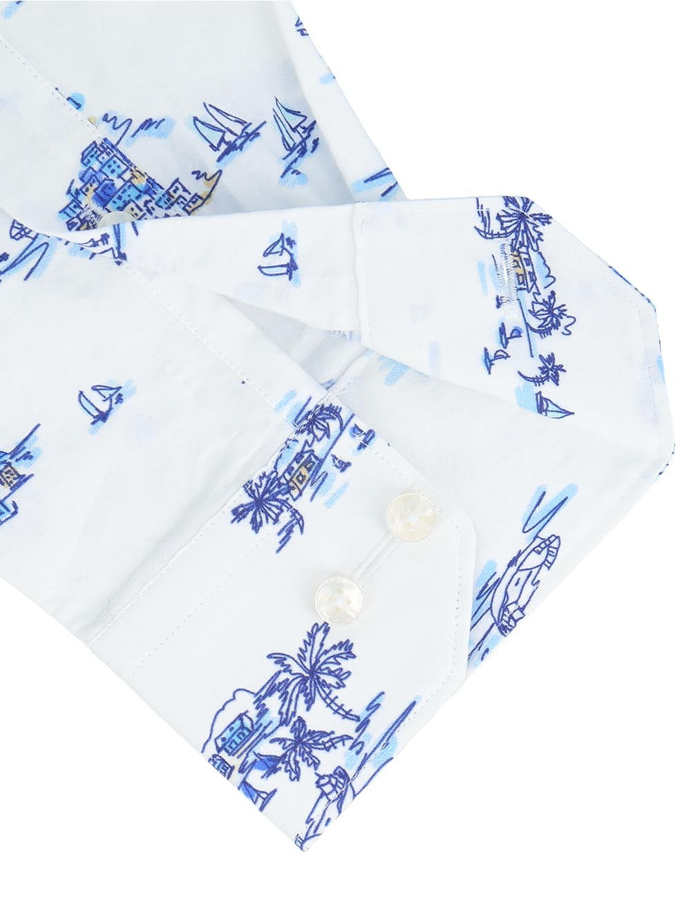 Blue Sailboat Digital Print Italian Fabric with Silky Finish Slim Fit Long Sleeve shirt