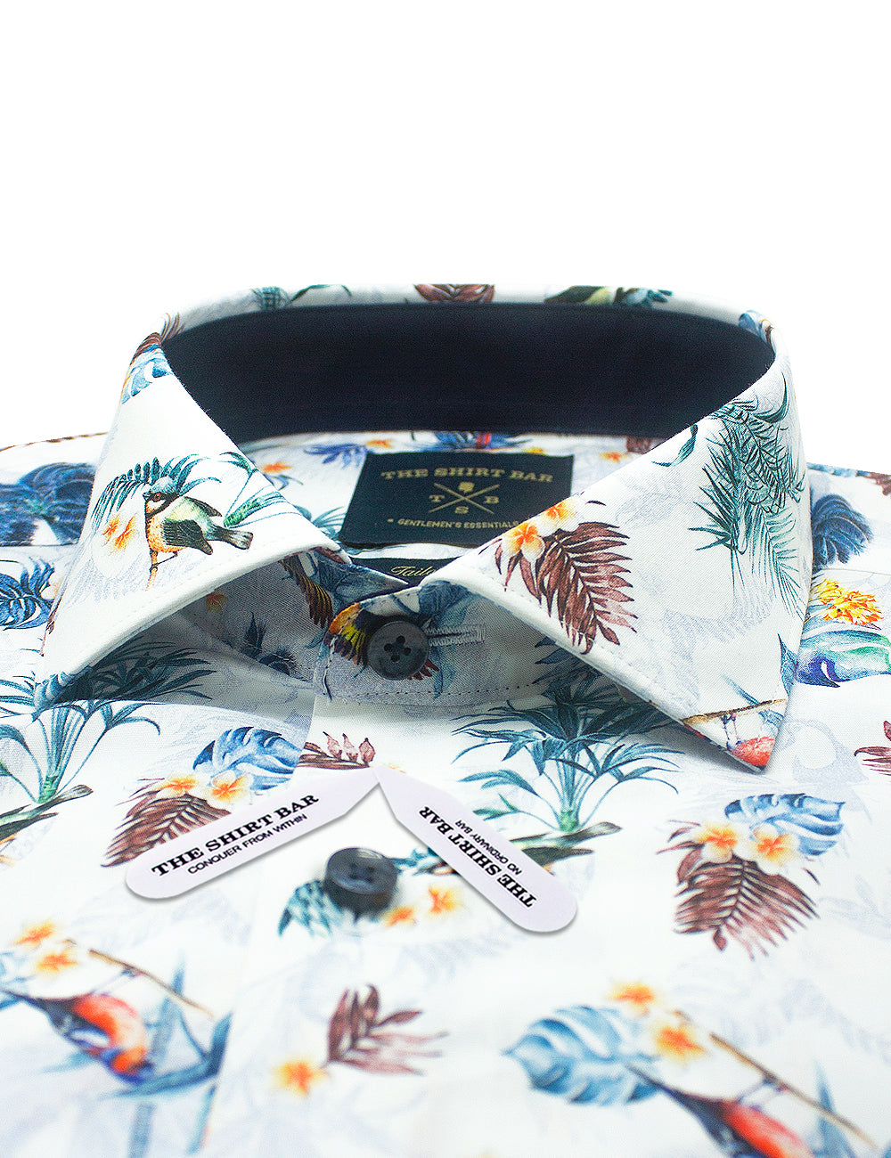 Singapore Collection: White Paradise Italian Print Slim Fit Long Sleeve Shirt