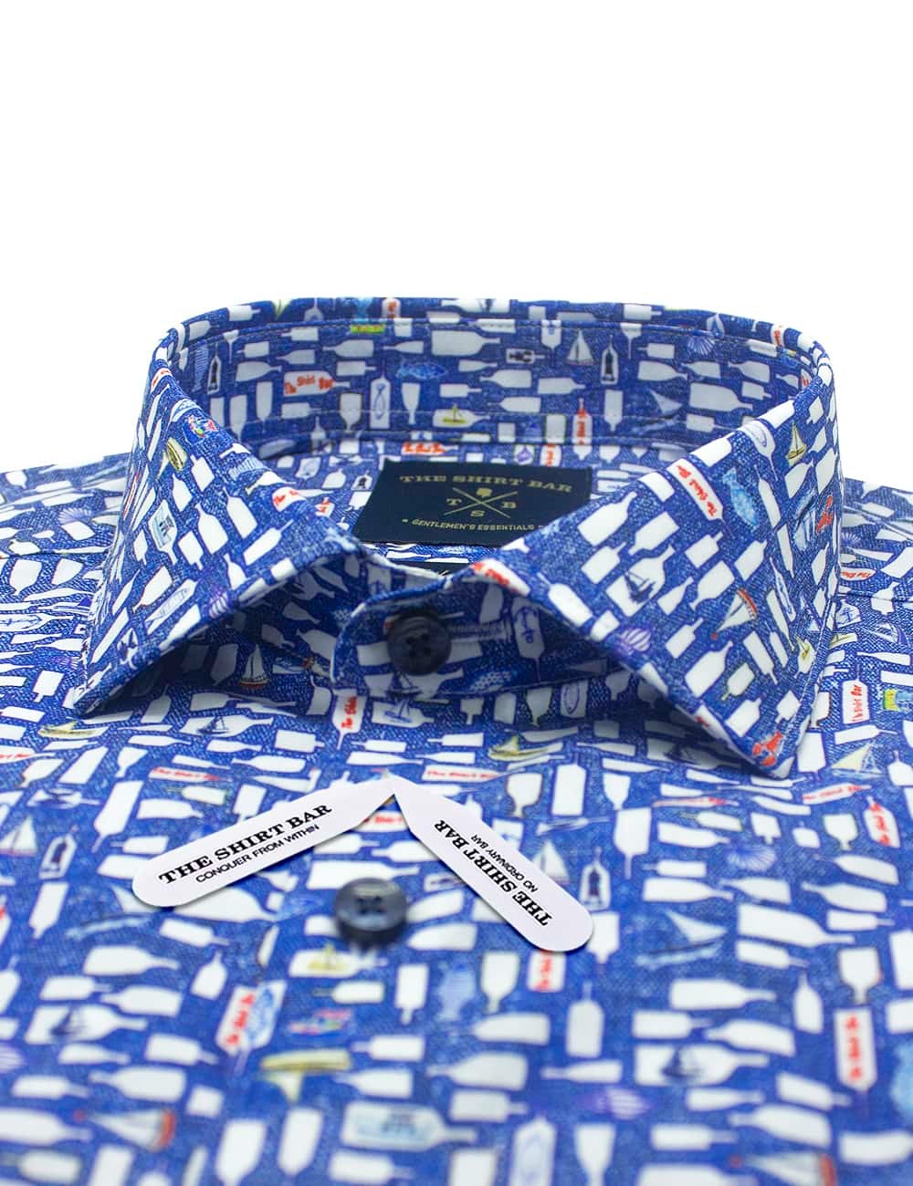 Blue Wishing Bottle Digital Print Italian Fabric with Silky Finish Slim / Tailored Fit Long Sleeve Shirt