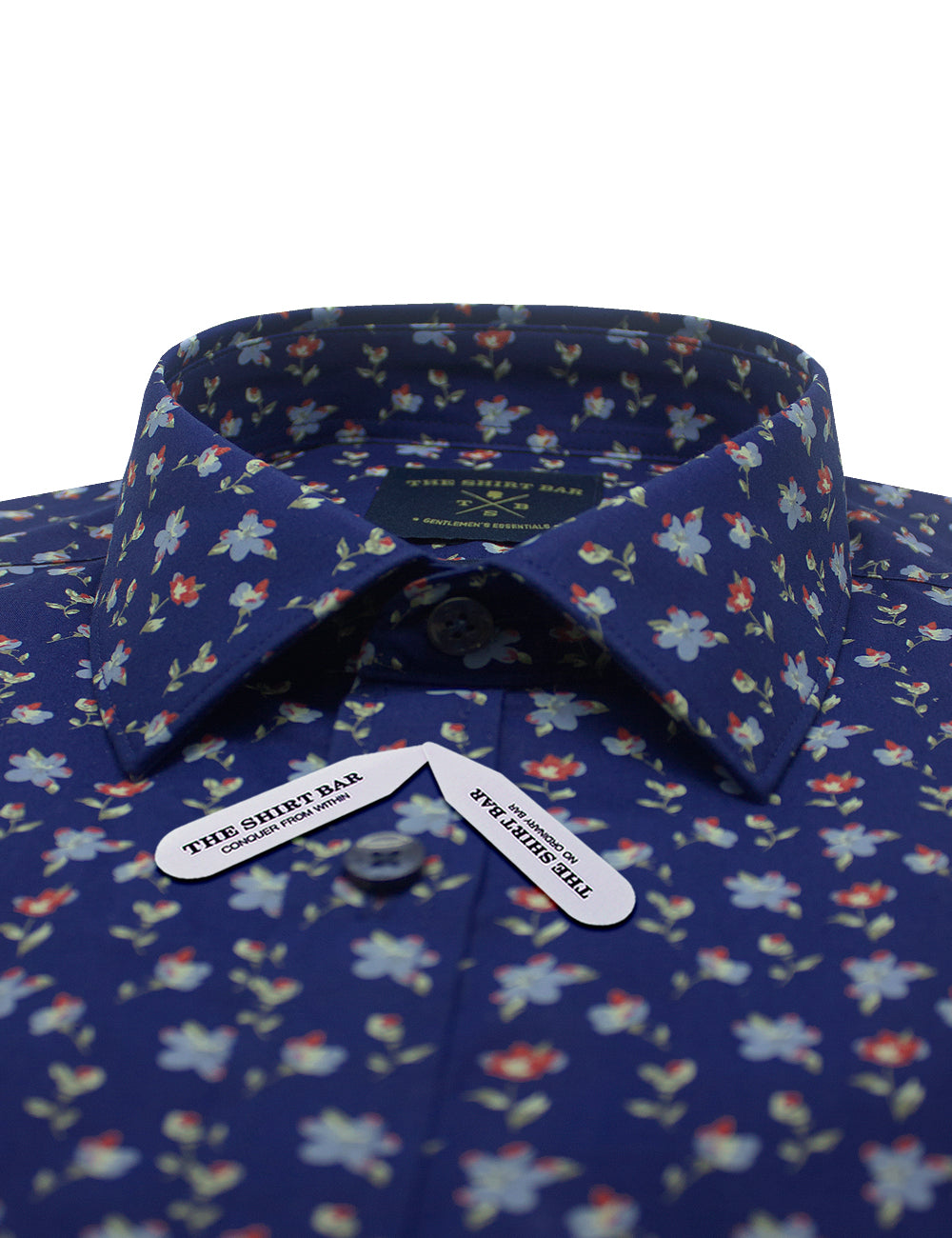 Singapore Collection: Navy with Red Floral Print Slim Fit Long Sleeve Shirt