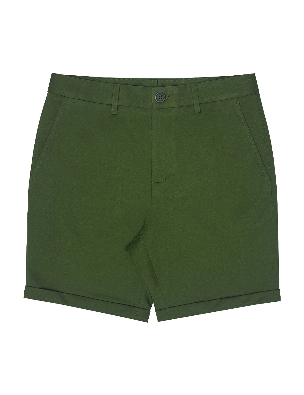 Army Green Cuffed Hem Tailored Fit Shorts