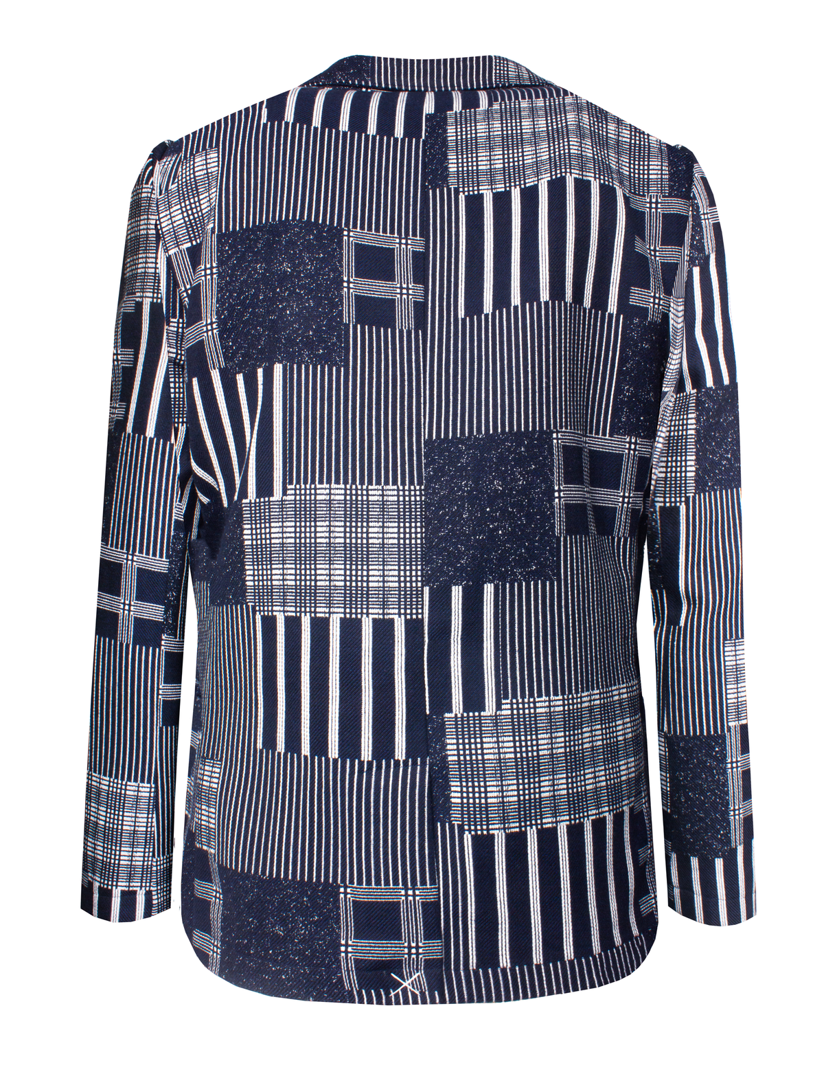 Blue & White Patchwork Single Breasted Blazer