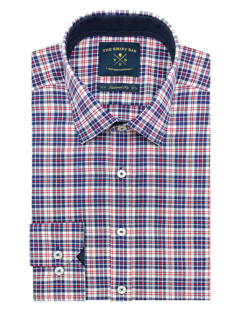 White with Navy and Red Checks Slim Fit Long Sleeve Shirt