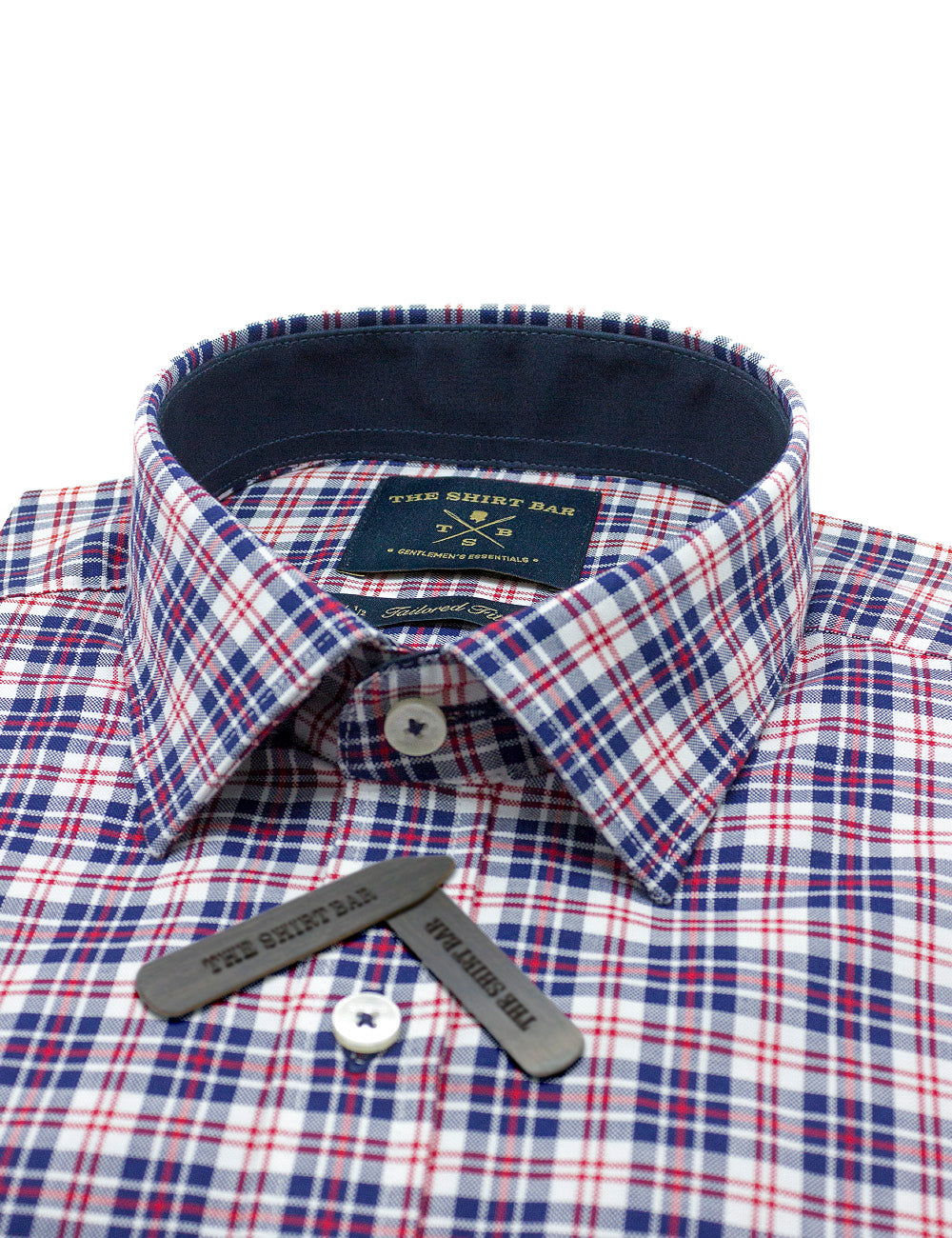 White with Navy and Red Checks Slim Fit Long Sleeve Shirt