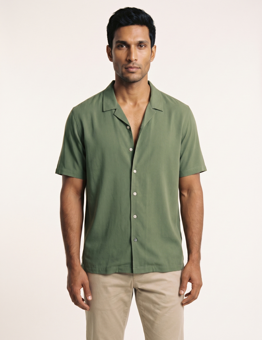 Solid Relaxed Fit Camp Collar Shirt