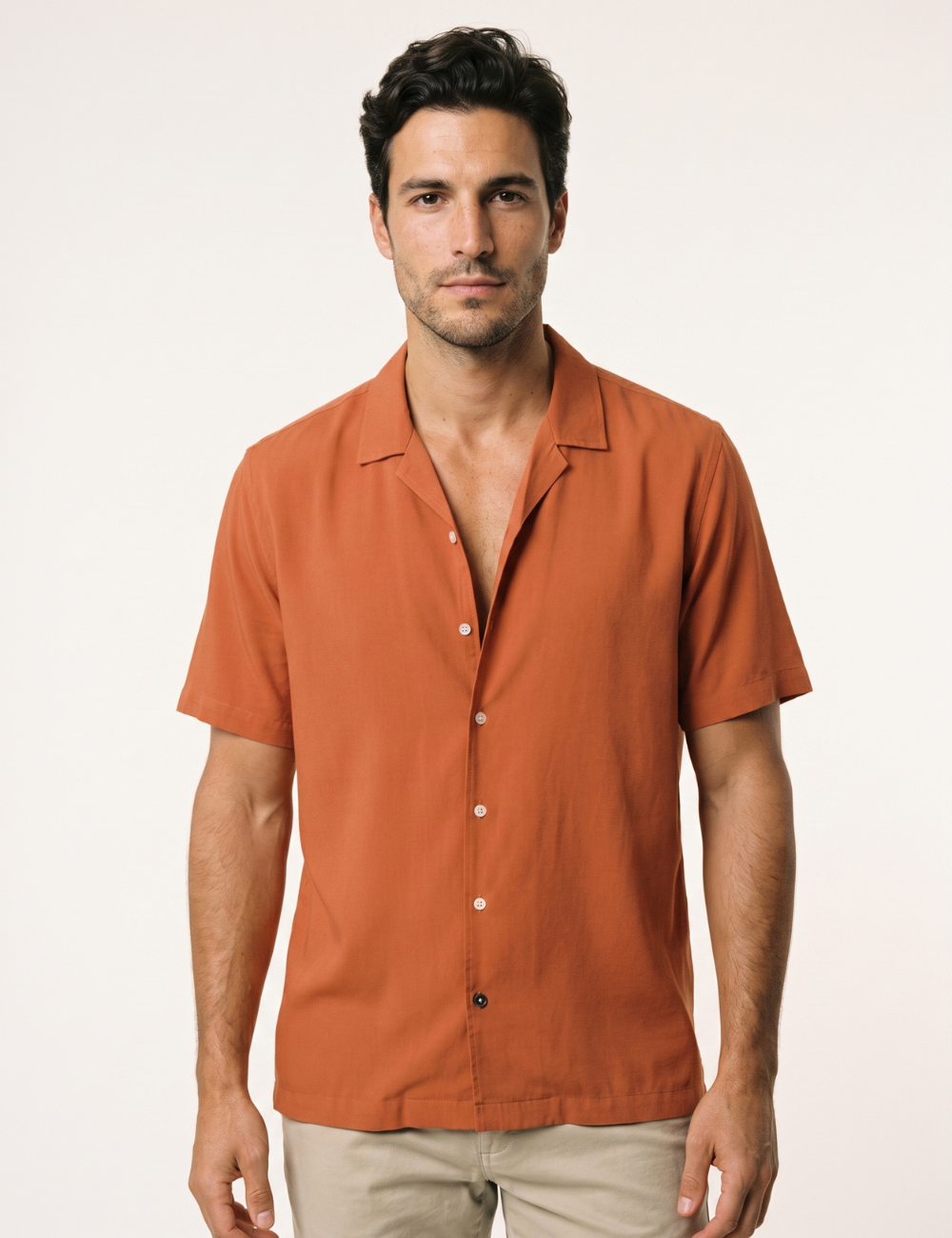 Solid Relaxed Fit Camp Collar Shirt