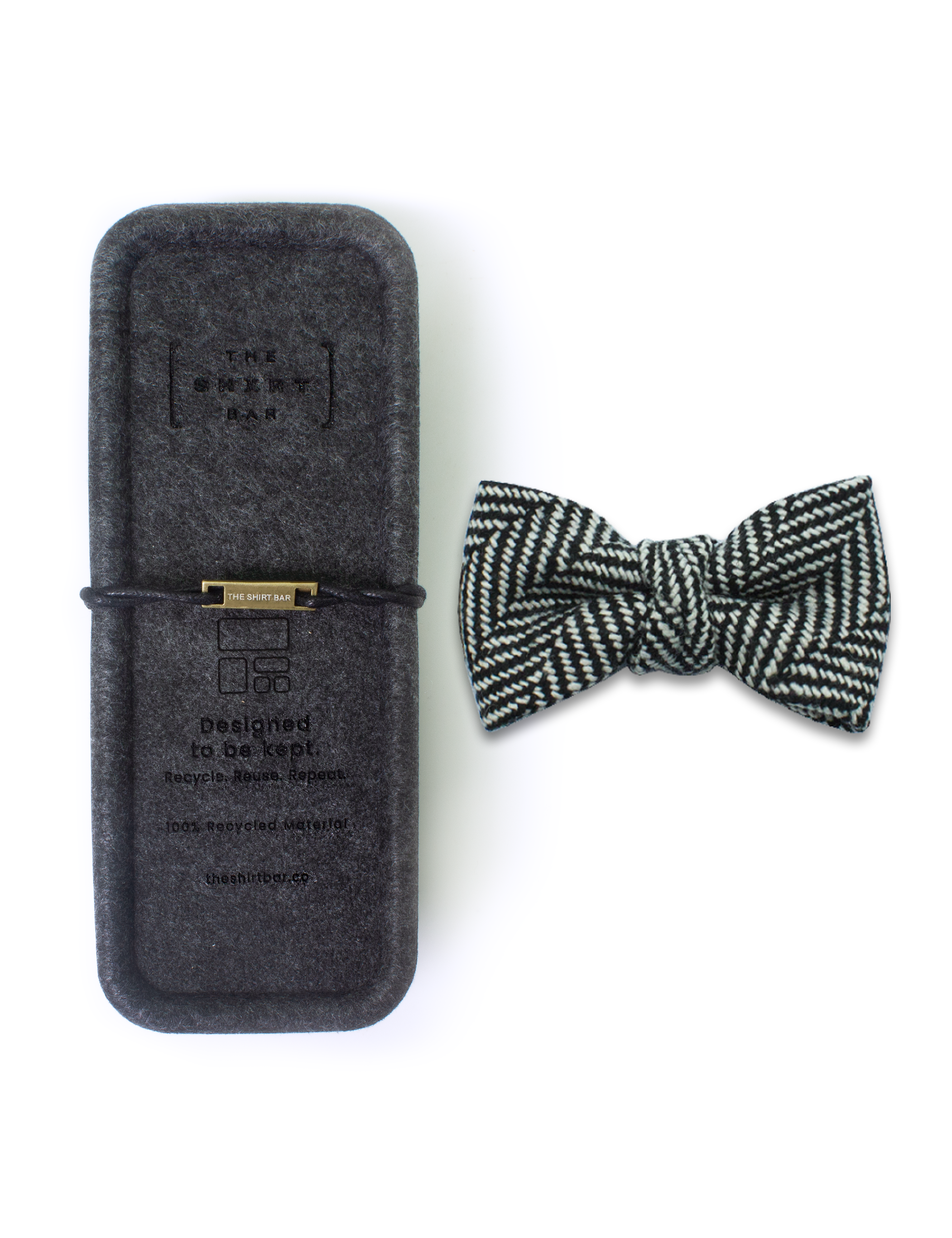Black and White Herringbone Woven Bowtie