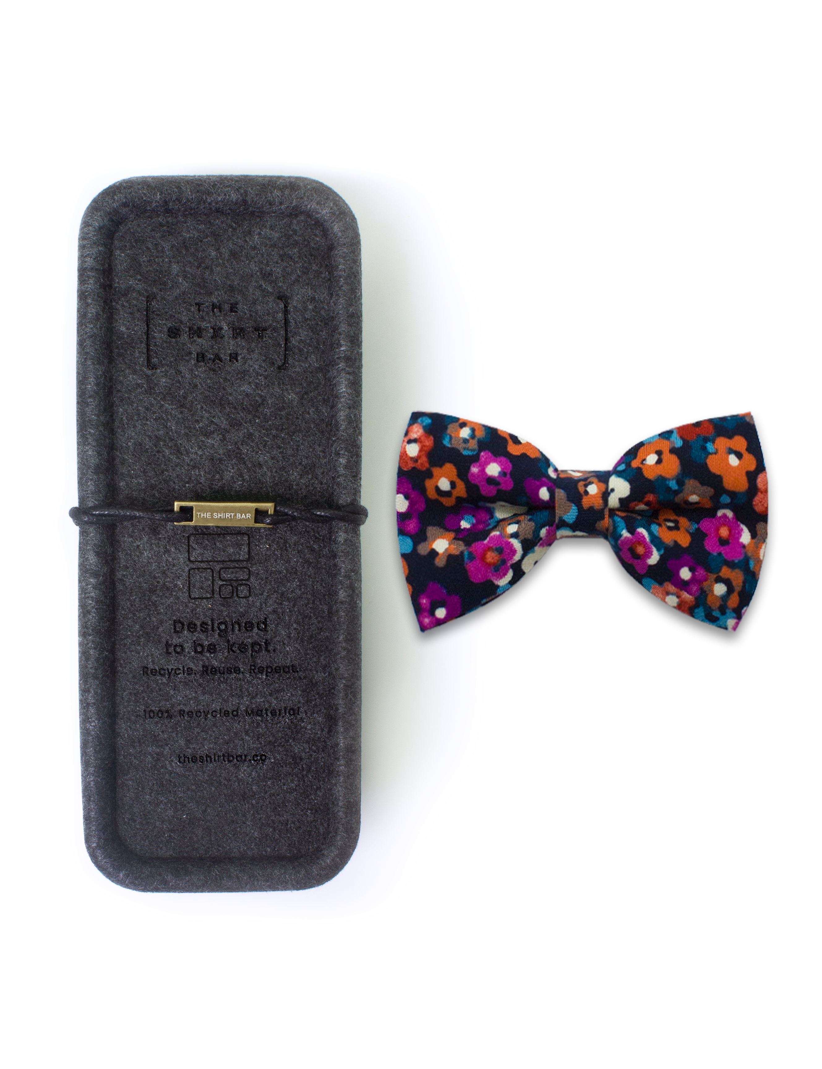 Navy with Pink and White Floral Pint Woven Bowtie