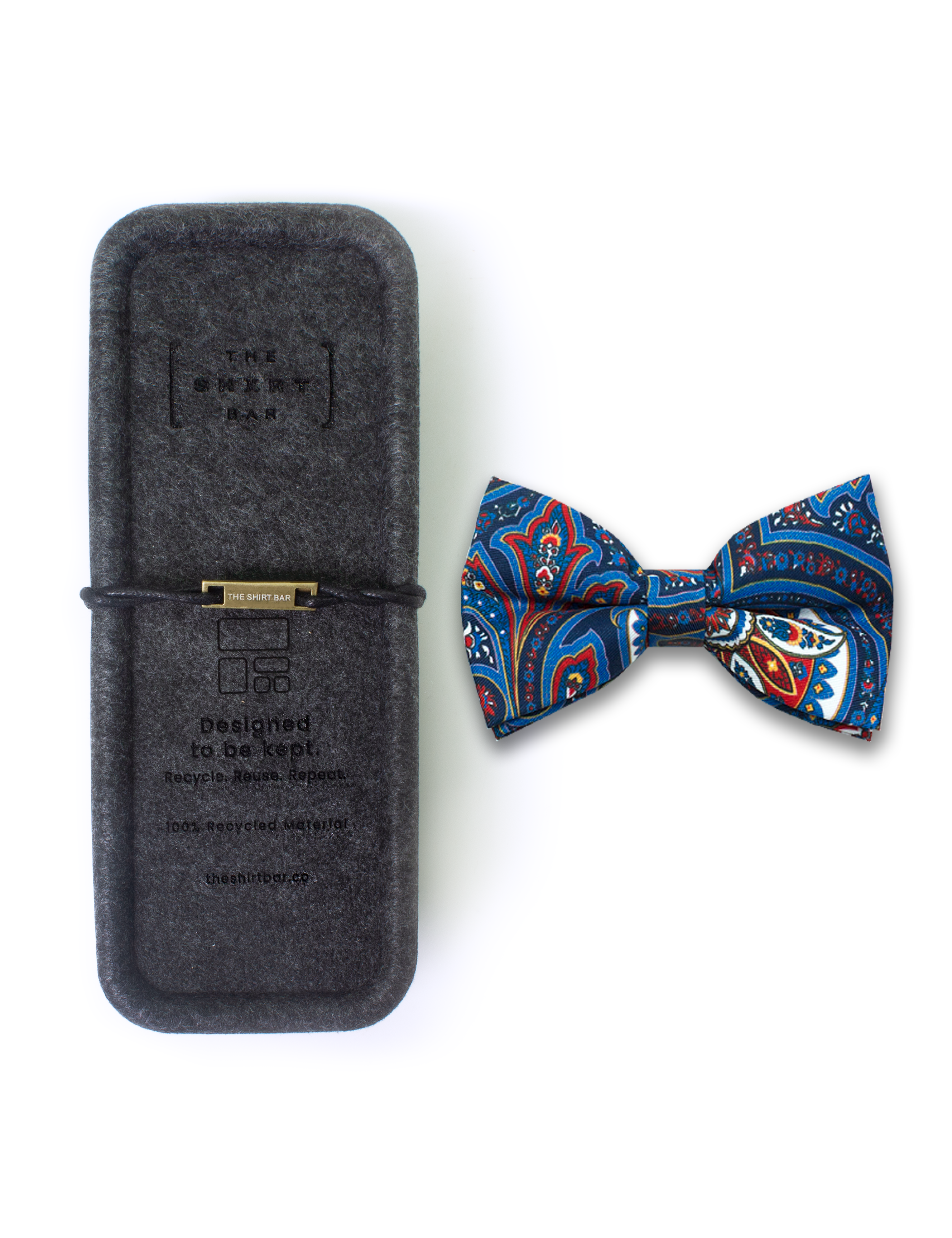 Navy Blue with Red and White Paisley Print Woven Bowtie — The Shirt Bar