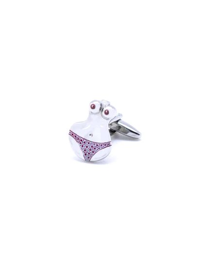 Chrome silver sexy lady cufflink with red lingerie accent 0104-005