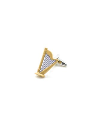 Glossy beige harp with black and white strings cufflink C212NH-015
