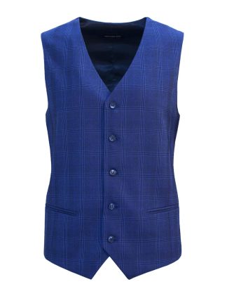 Blue Checks Slim / Tailored Fit Single Breasted Vest - V1V3.1