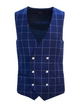 Tailored Fit Blue Checks Double Breasted Vest V2V2.1