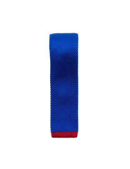 Solid Blue Knitted Necktie with Red tipping KNT73.8