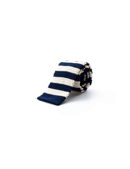 Navy and Cream Stripes Knitted Necktie KNT84.8