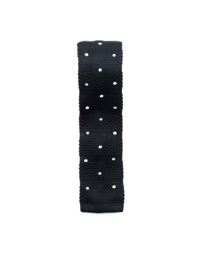 Black with Grey and White Polka Dots Knitted Necktie KNT92.8