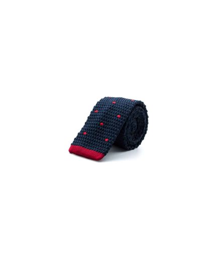 Navy with Red Polka Dots Knitted Necktie KNT94.8