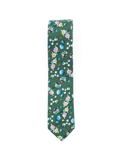 Olive Green with Coloured Floral Woven Necktie NT14.8