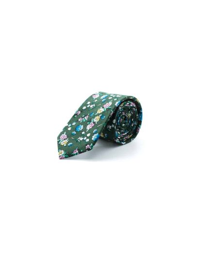Olive Green with Coloured Floral Woven Necktie NT14.8
