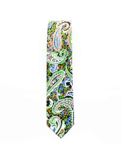 Green Paisley Print Woven Necktie NT18.8