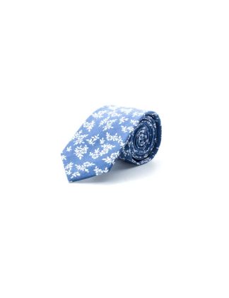 Blue with White Floral Woven Necktie NT9.8
