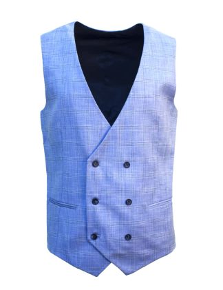 Tailored Fit Sky Blue Checks Double Breasted Vest V2V1.2